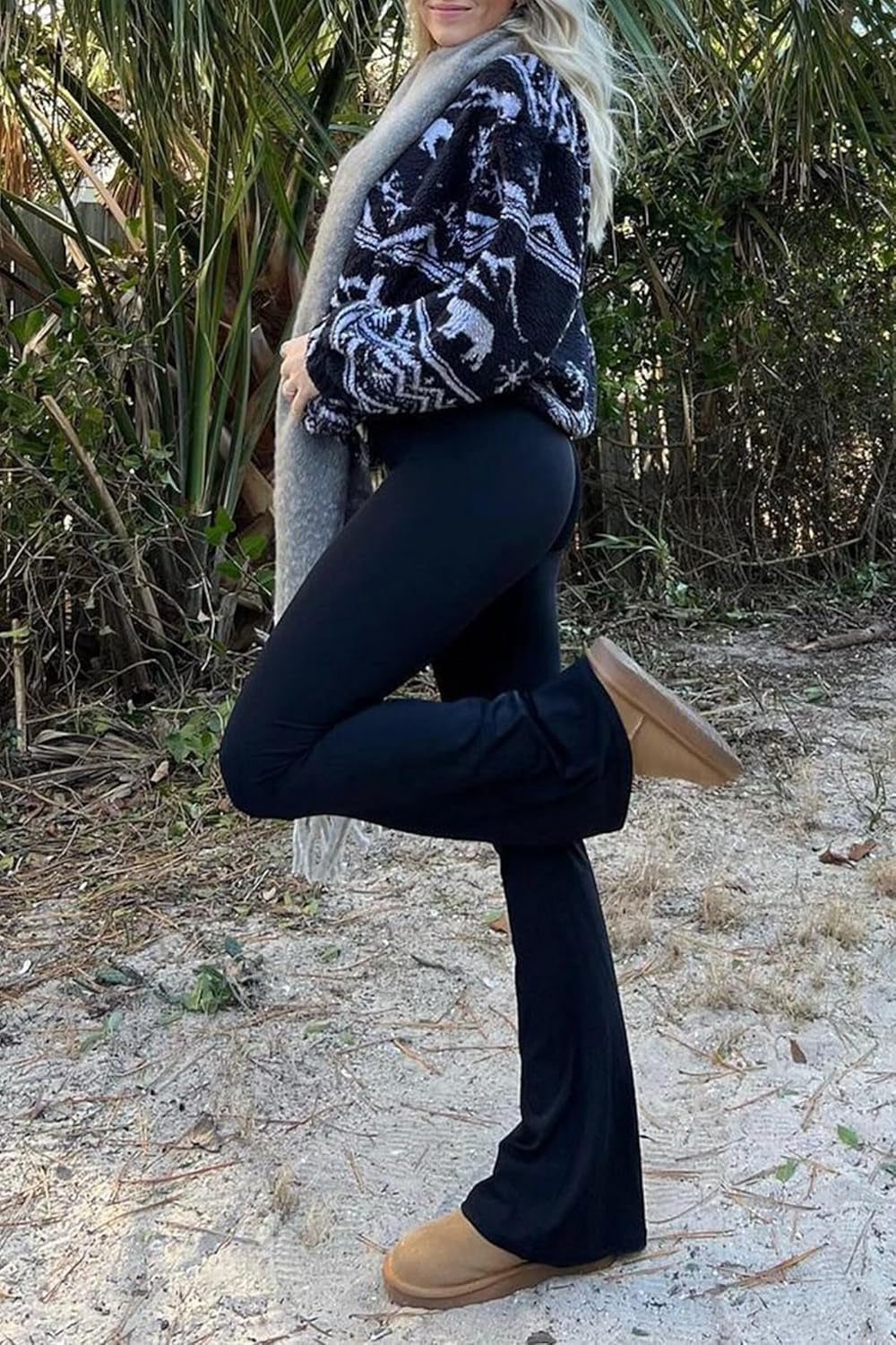 Womens Flare Leggings No Front Seam Flare Yoga Pants with Tummy Control Crossover High Waist and Wide Leg