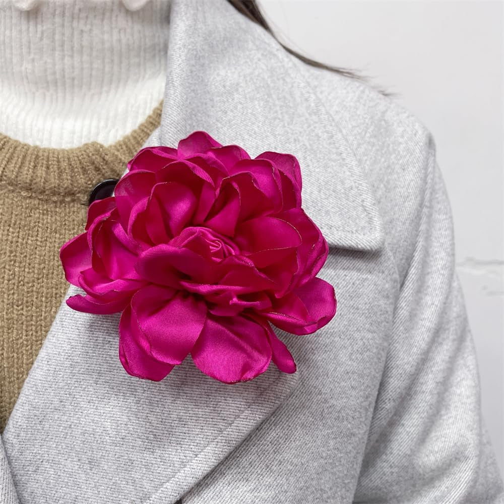 Dainty Fabric Rose Flower Large Brooch Lapel Pins Flower Brooches Pin Classic for Wedding Party Dance Banquet for Women Dress Suit Clothes Accessories Jewelry 100Mm