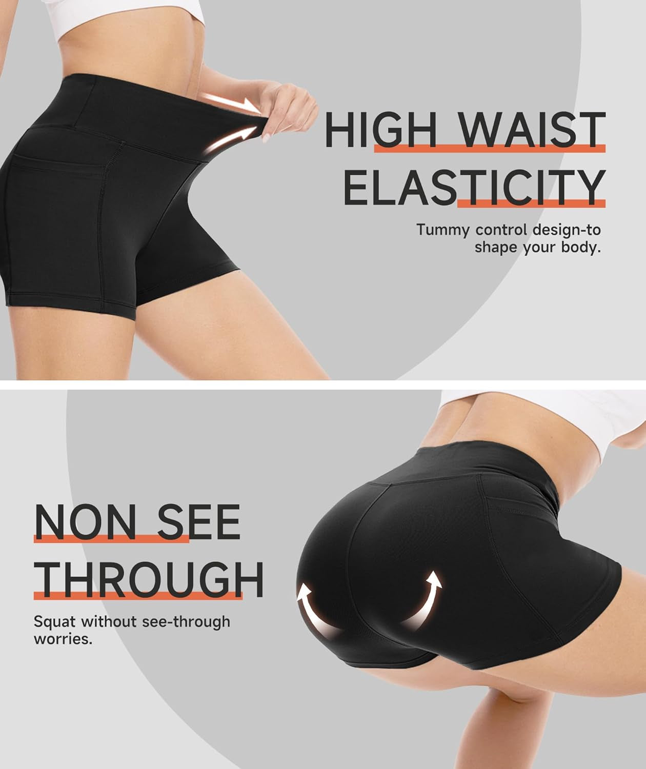 Biker Shorts Women with Pockets - 3"/5"/8" High Waisted Soft Tummy Control Workout Shorts for Yoga Athletic Gym