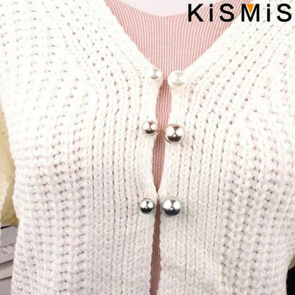 KISMIS 1/2/4Pcs Double Pearl Pins for Women Designer Female Brooches Clothing Accessories Simulated Pearl Sweater Knit Shirt Jewelry