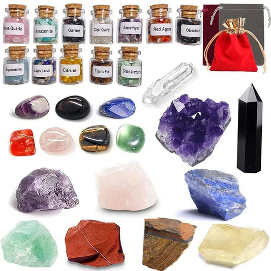 29 Crystals and Healing Stones Gemstone Bottles Chip,Raw Chakra Stones,Black Obsidian Wands,Witchcraft Supplies Healing Crystals Set,Chakra Healing Witchy Room Décor Meditation Therapy Crystals - WORLD TIME VISITS