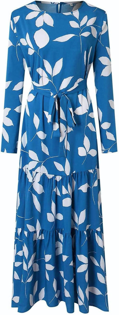 Kaftan Dresses for Women Floral Print Long Robe Ramadan Abaya Maxi Dress Long Sleeve Muslim Dubai Outfits
