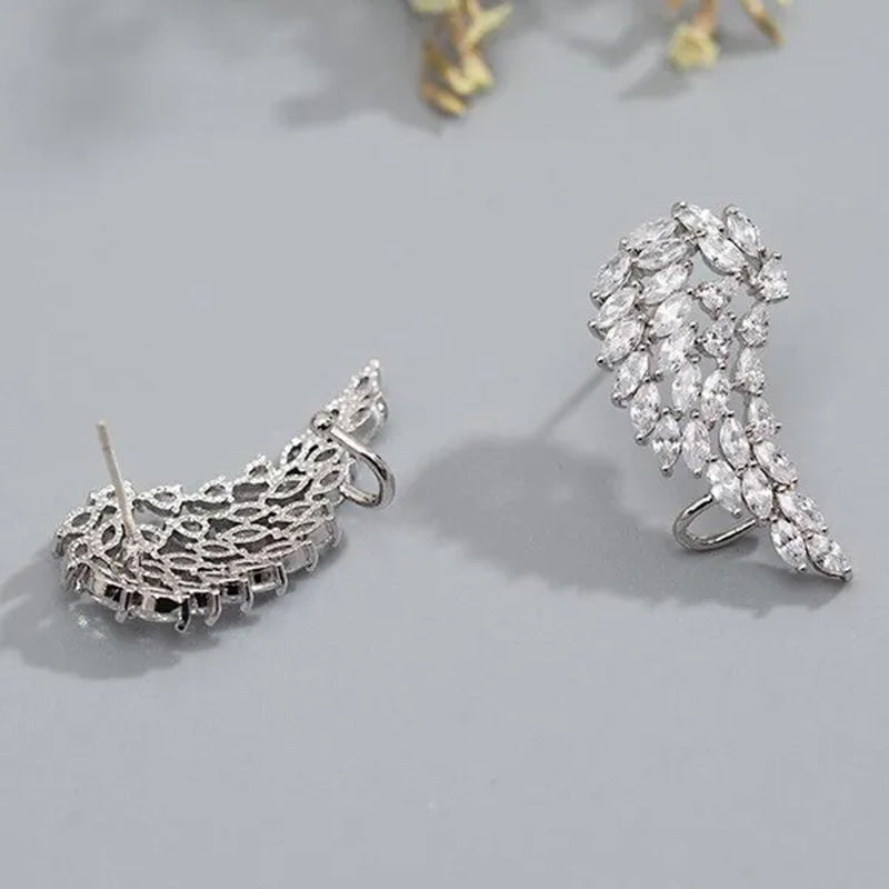 Bridal Wedding Climber Earrings 18K Gold Micro Pave Diamond Angel Wing Earrings for Women Trendy Temperament Jewelry
