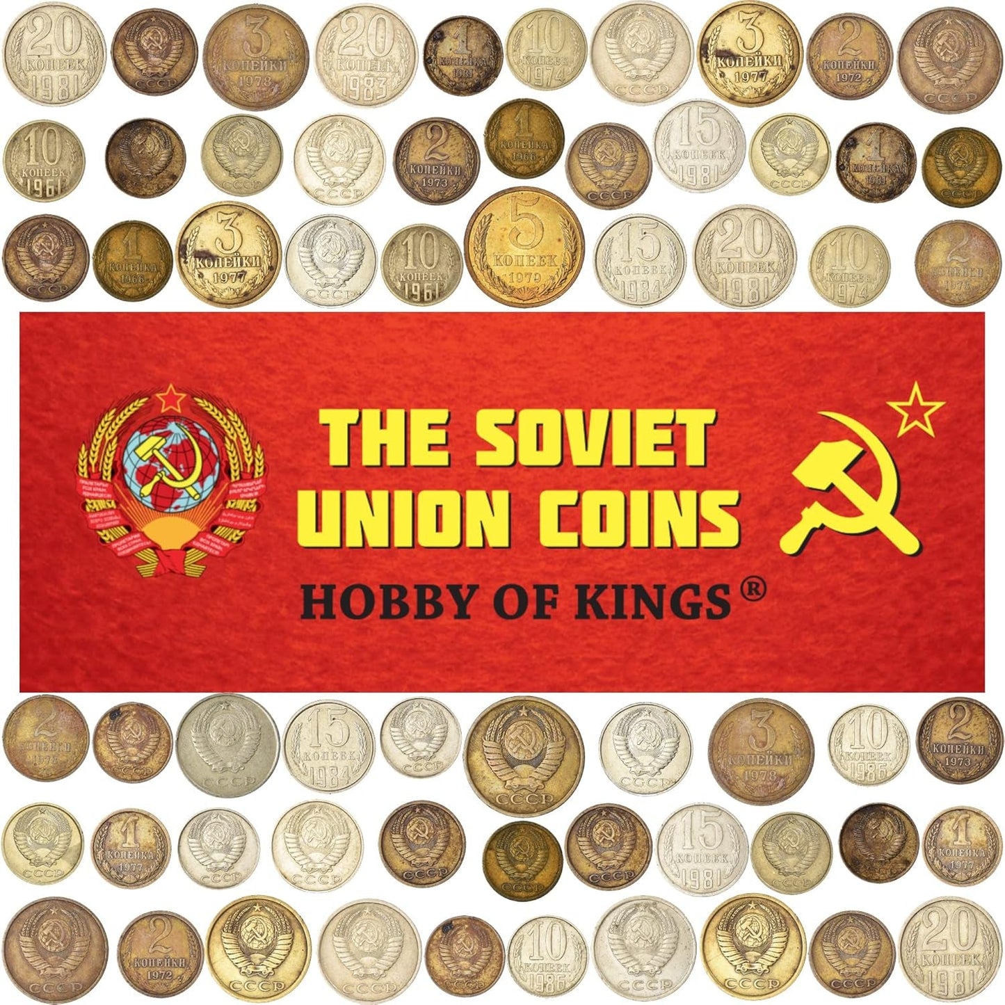 Lot of 30 USSR Soviet Russian Kopeks Coins 1961 - 1991 Cold WAR Hammer and Sickle Money - WORLD TIME VISITS