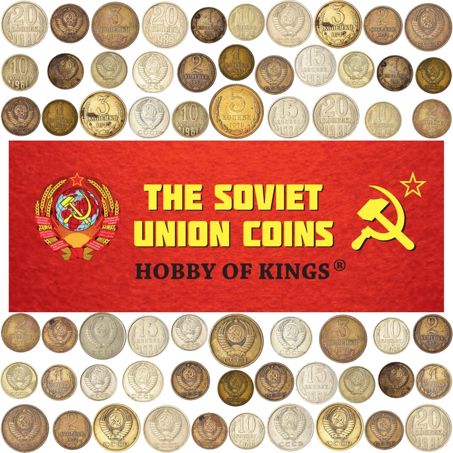 Lot of 30 USSR Soviet Russian Kopeks Coins 1961 - 1991 Cold WAR Hammer and Sickle Money - WORLD TIME VISITS