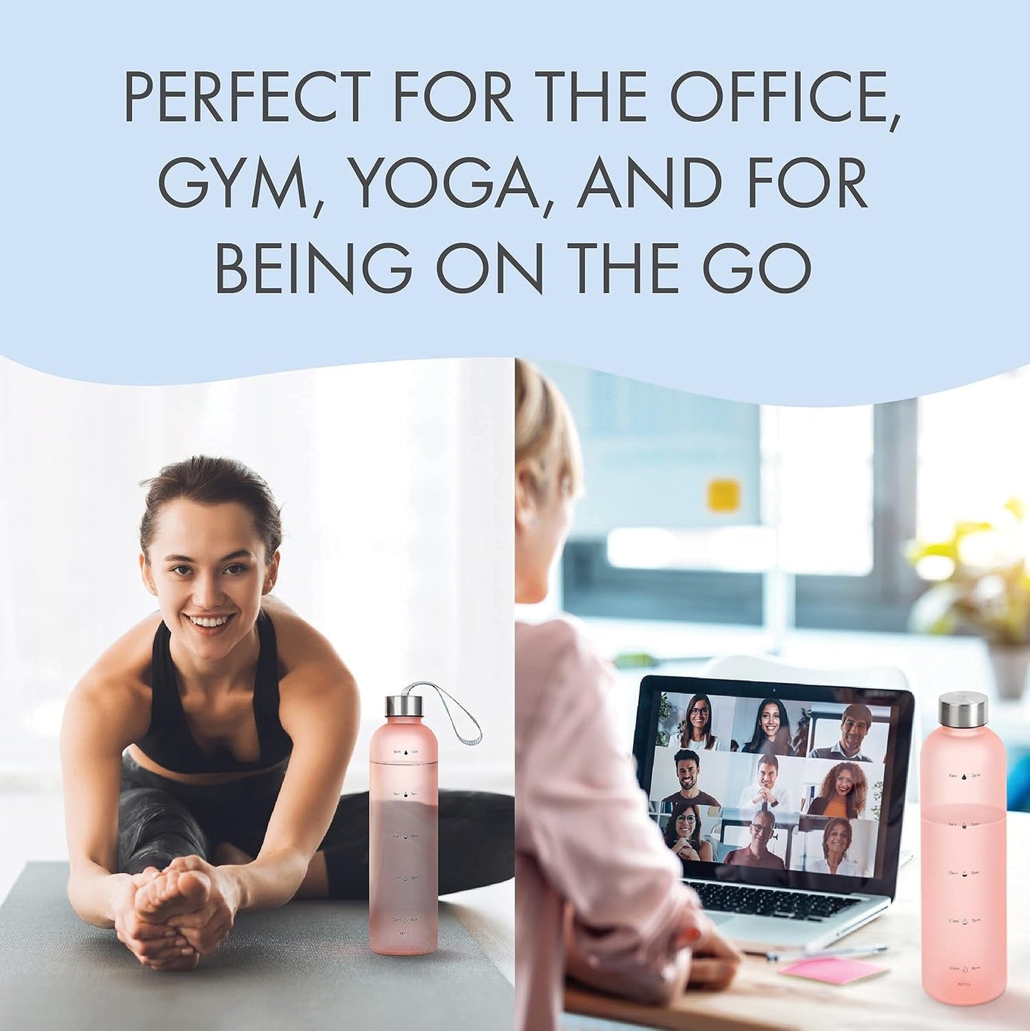 32 Oz Tritan/Bpa-Free Water Bottle W/Time Marker, Pink, Motivational Measurements W/Time & Volume, Frosted Plastic, EXTRA Lid for Gym, Sports, Travel, Fitness, or Work