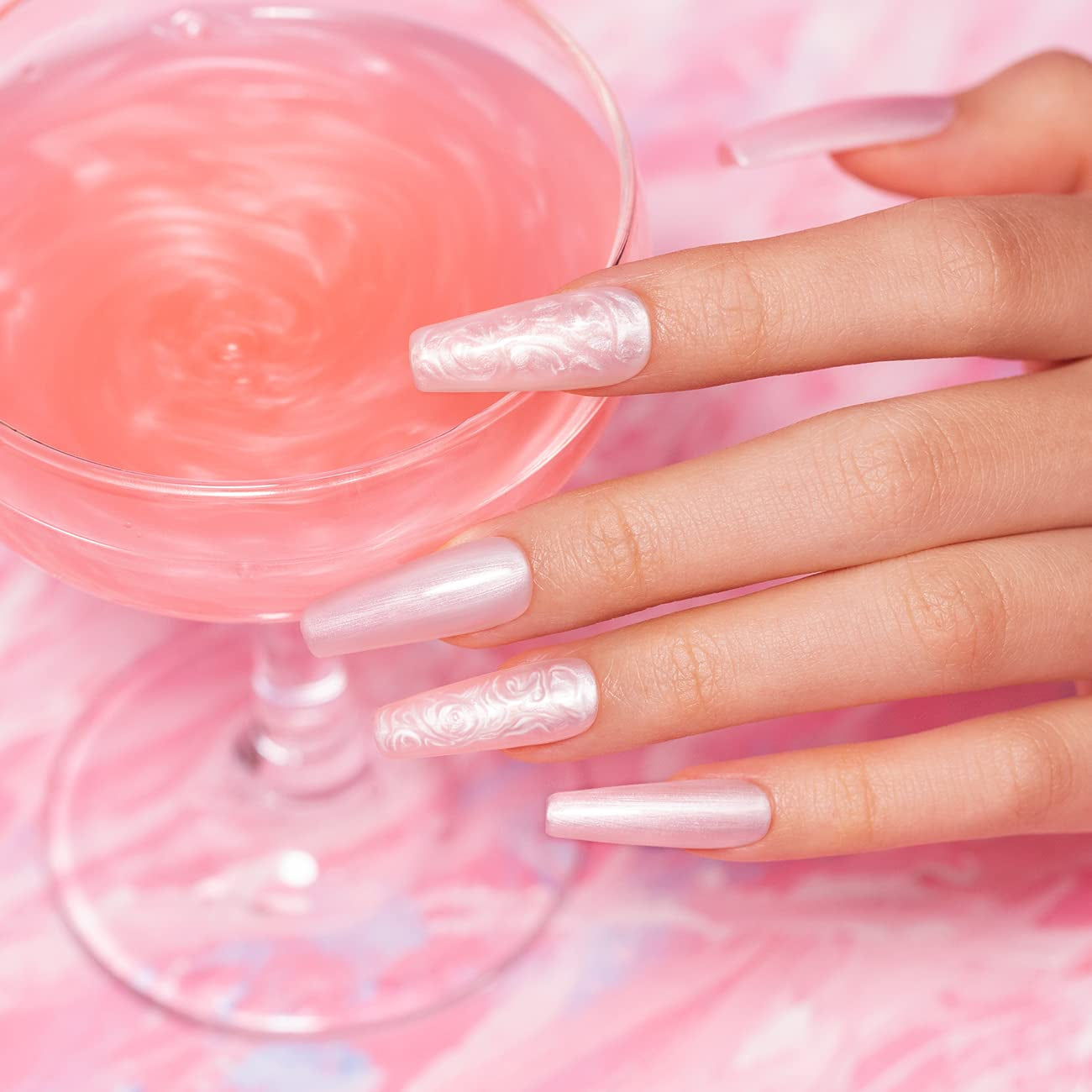 Pearl Gel Nail Polish, Light Pink Glitter Drawing Gel Polish Soak off UV Shimmer Mermaid Nail Gel for Salon Home DIY Manicure Use