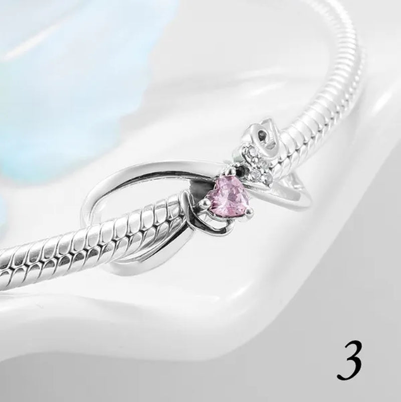 925 Sterling Silver Pink Sister Infinity Love Car Camera Charm Fit Charms Bracelets DIY for Jewelry Making