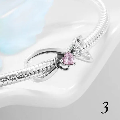 925 Sterling Silver Pink Sister Infinity Love Car Camera Charm Fit Charms Bracelets DIY for Jewelry Making