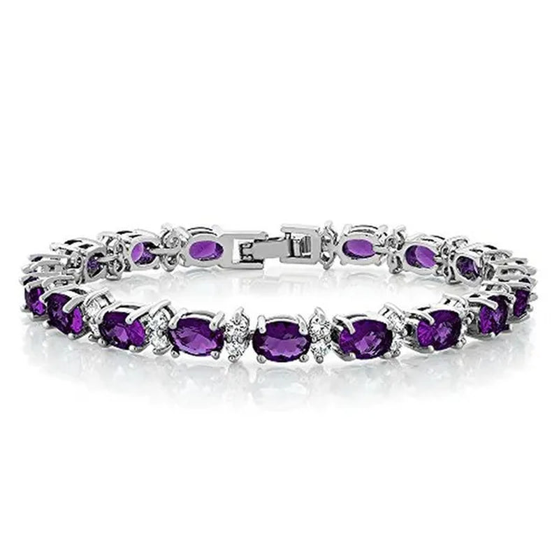 Gem Stone King 925 Sterling Silver Gorgeous Oval and Round Sparkling Cubic Zirconia CZ Tennis Bracelet Jewelry Gift
