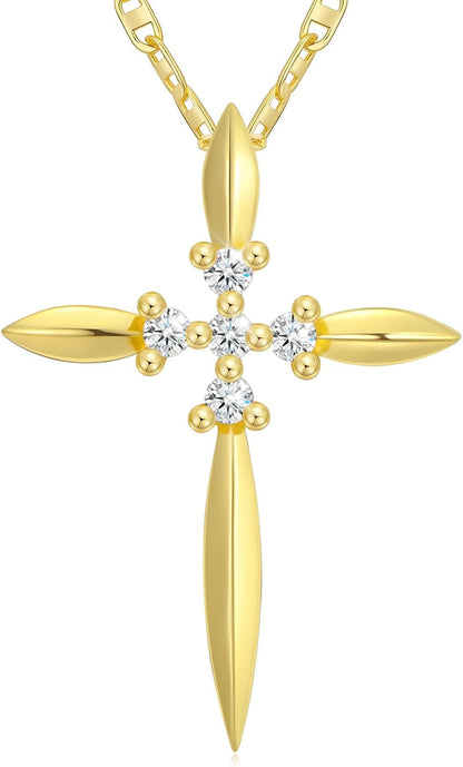Gold Cross Necklace for Women Dainty 14K Gold Cross Floral Pendant Elegant Christian Religious Jewelry Gift for Mom Wife Daughter - WORLD TIME VISITS