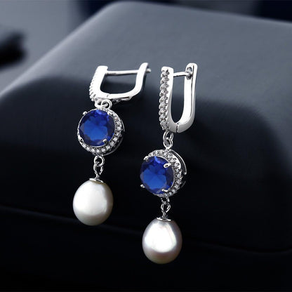 Cultured Freshwater Pearl and Gemstone Birthstone Drop Dangle Earrings for Women | 925 Sterling Silver | 11X8MM Pearl and 8MM Gemstone Birthstone