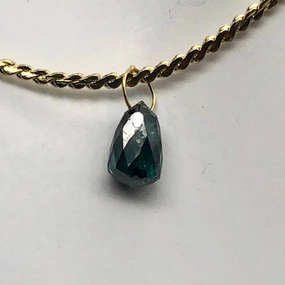 Blue Diamond Briolette 18K Gold Pendant | .8 Cts | 6X4Mm |