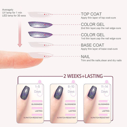 Holographic Gel Nail Polish Glitter: Led UV Gel Polish Sparkle Color Soak off Nail Art Gel DIY Design Manicure 1 PCS 8ML Light Purple