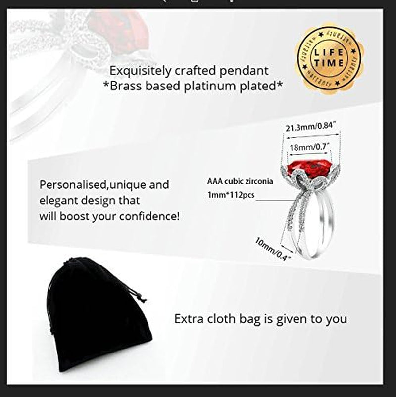 Female Unique Beautiful Red Flower Engagement Wedding Ring - Charm Created Garnet Diamond Jewelry for Women (Size 6 7 8 9 10) RJ212