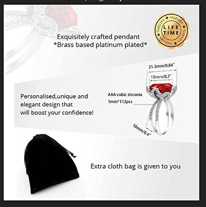 Female Unique Beautiful Red Flower Engagement Wedding Ring - Charm Created Garnet Diamond Jewelry for Women (Size 6 7 8 9 10) RJ212