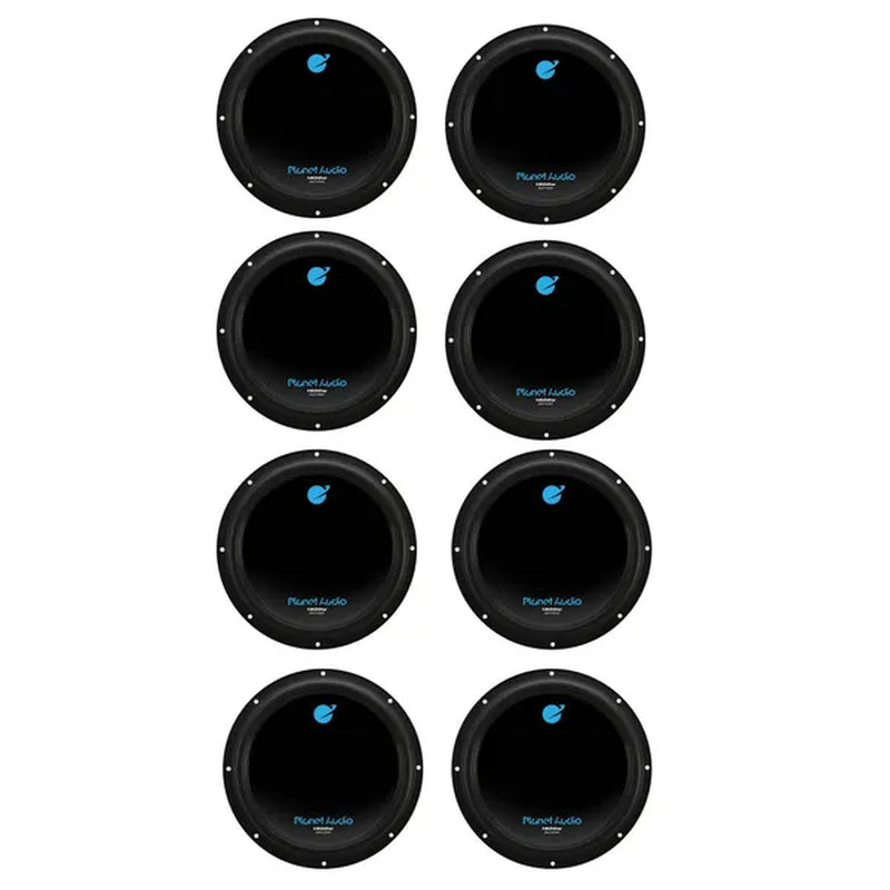 Planet Audio 10" 1500W Dual 4 Ohm Voice Coil Car Audio Power Subwoofer (8 Pack)