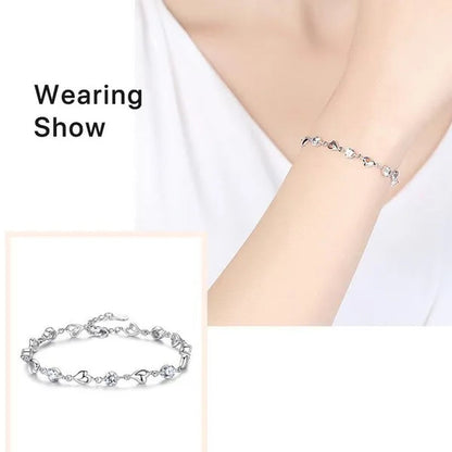 Crystal Bracelets 925 Sterling Silver Fashion Love Heart Zircon Bracelets for Women