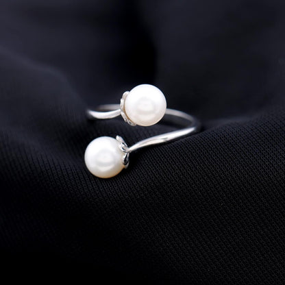 Real Freshwater Pearl Toi Et Moi Wrap Style Cocktail Ring, 7 MM, AAA Quality, June Birthstone Jewelry for Women