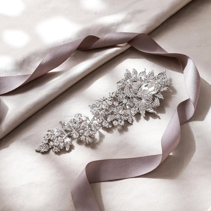Rhinestone Crystal 8 Inch Elegant Bridal Rose Flower Bud Brooch Clear Silver-Tone