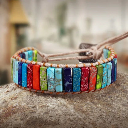 Bohemian Bracelet Tube Natural Emperor Stone Beaded Leather Wrap Chakra Bangles&Bracelets Couples Jewelry the Best Friend Gifts