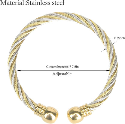 Stainless Steel Golden Silver Twisted Cable Bracelet Adjustable Cuff Bangle Bracelets for Women