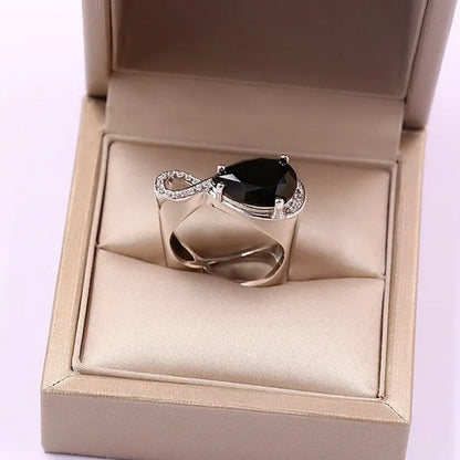 New trend fashion irregular 8-shaped high carbon diamond ring jewelry female models 925 sterling silver white gold natural gemstone high carbon black diamond ring anniversary gift banquet engagement wedding diamond ring size US5-11