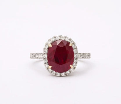 4.20 Carat Intense Red Burma Ruby Diamond Platinum Engagement Ring