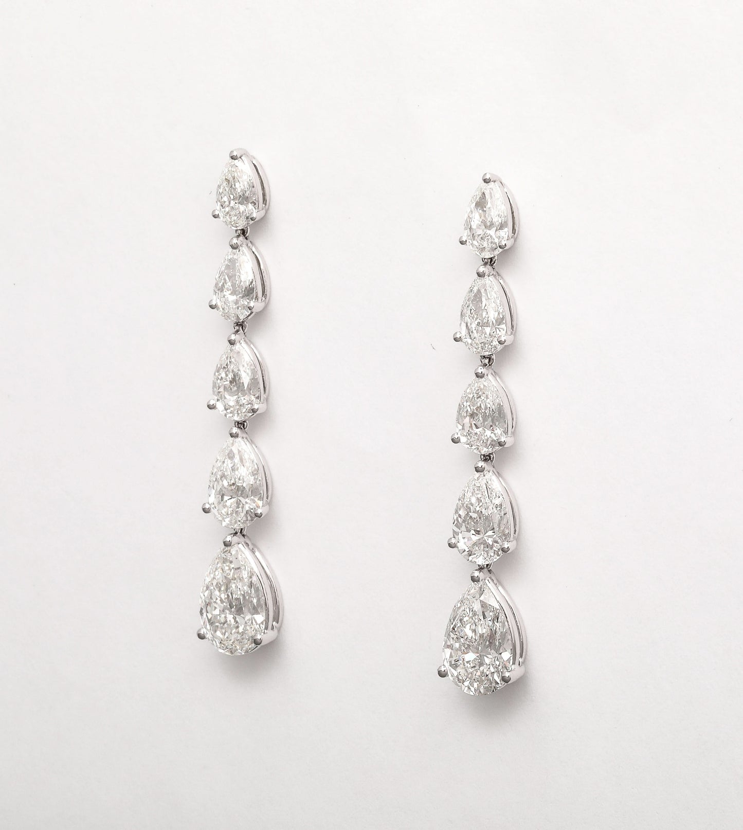 Stunning 9.51 Carat Graduated Pear Shaped Diamond Dangle Drop Earrings
