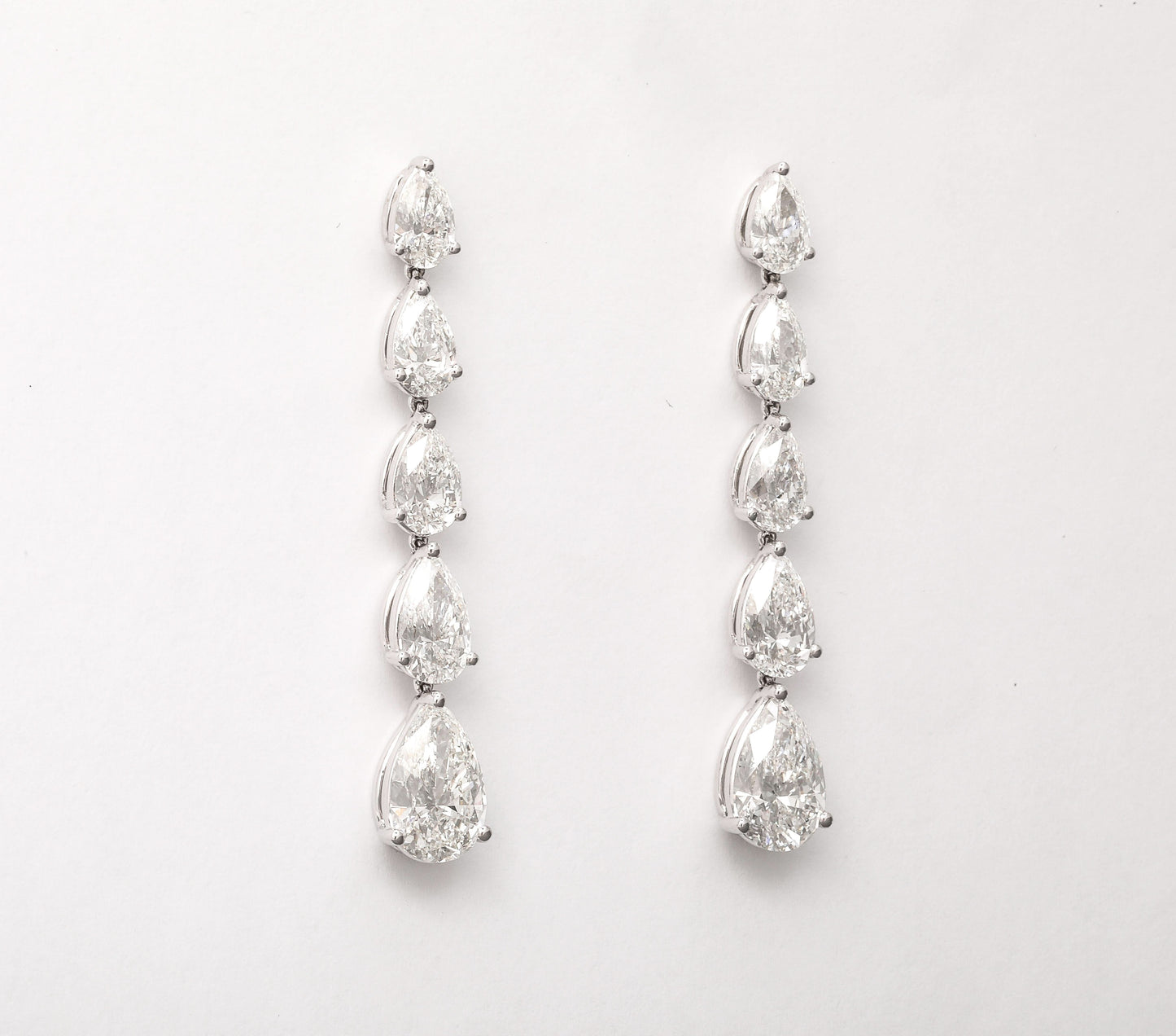 Stunning 9.51 Carat Graduated Pear Shaped Diamond Dangle Drop Earrings