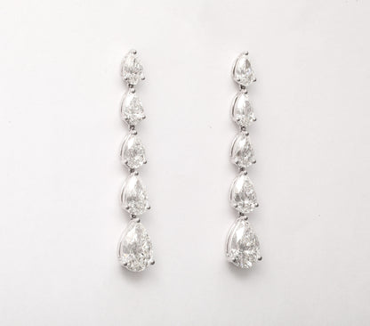 Stunning 9.51 Carat Graduated Pear Shaped Diamond Dangle Drop Earrings