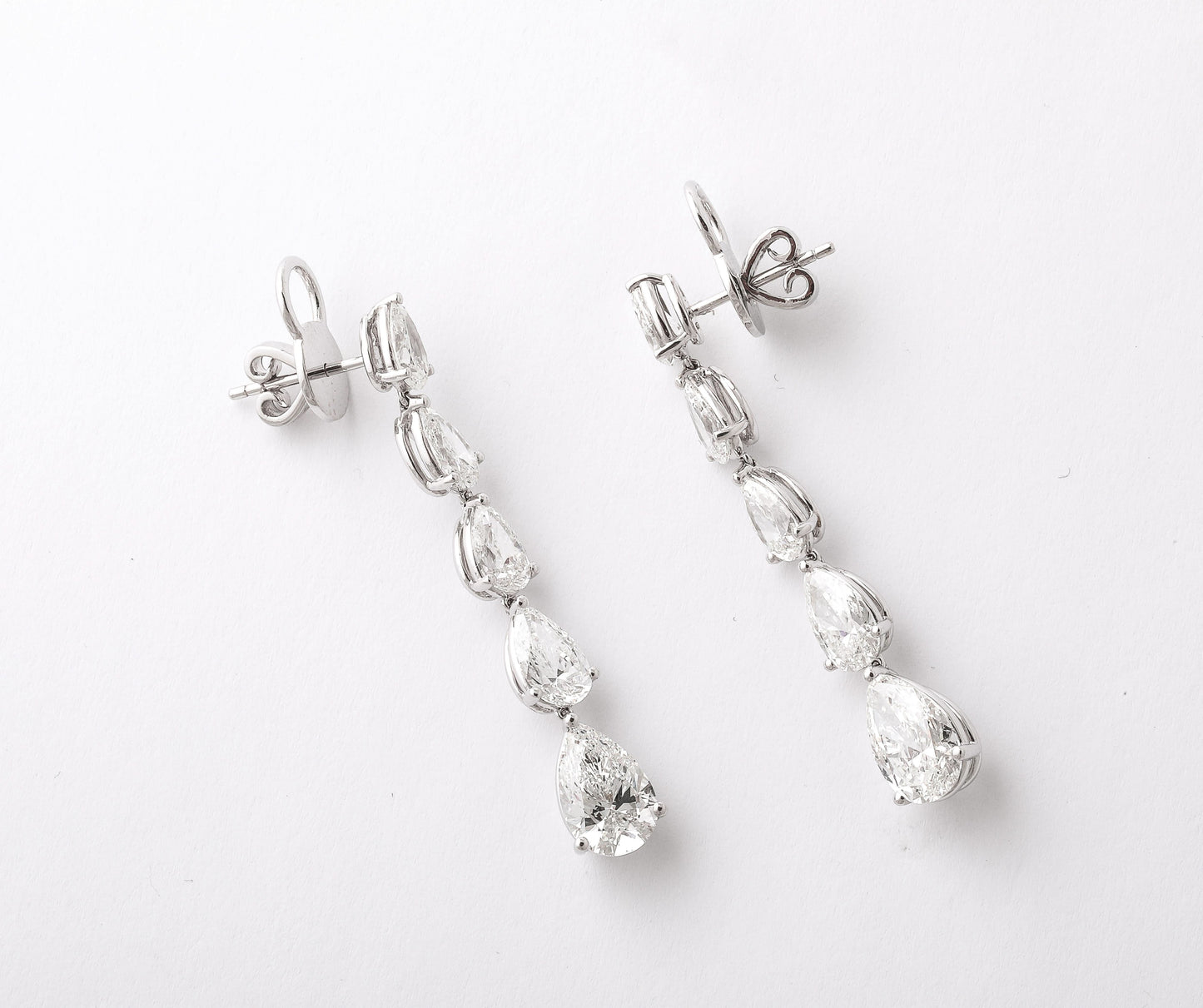Stunning 9.51 Carat Graduated Pear Shaped Diamond Dangle Drop Earrings