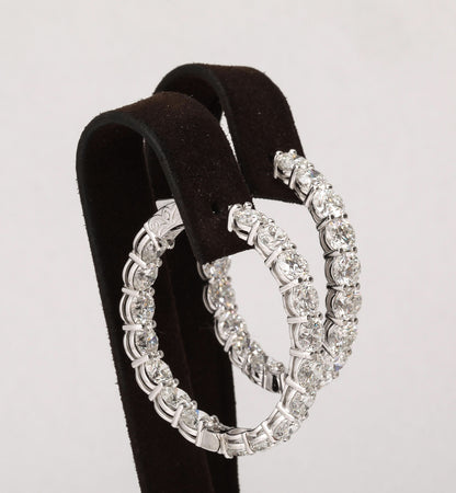 Exquisite 17.25 Carat Round Brilliant Diamond White Gold Hoop Earrings
