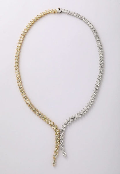 Exquisite 40 Carat Yellow and White Diamond Marquise Drop Necklace
