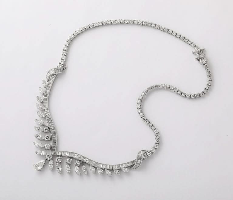 Vintage 25 Carat Multi-Cut Diamond Platinum Choker Necklace 16"