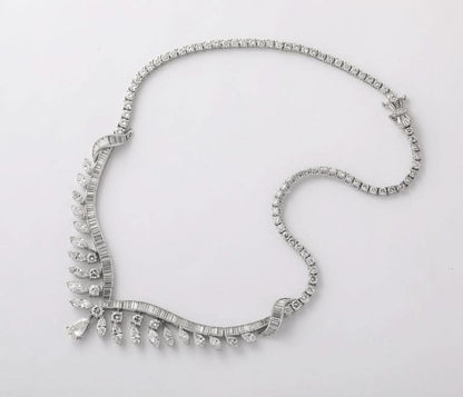 Vintage 25 Carat Multi-Cut Diamond Platinum Choker Necklace 16"