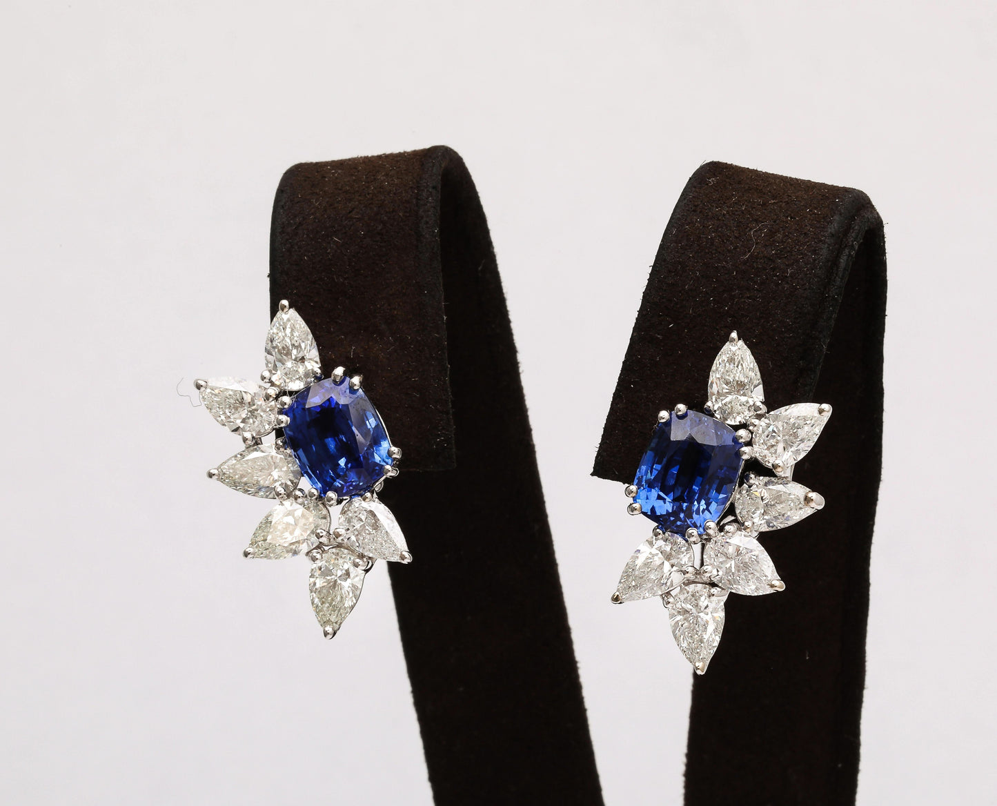 Ceylon Blue Sapphire and Pear Diamond Platinum Clip-On Earrings