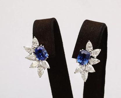 Ceylon Blue Sapphire and Pear Diamond Platinum Clip-On Earrings