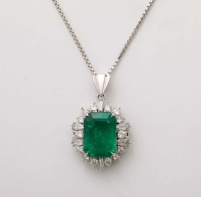 GIA Certified 5.75 Carat Colombian Emerald and Diamond Platinum Pendant