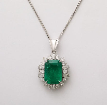 GIA Certified 5.75 Carat Colombian Emerald and Diamond Platinum Pendant