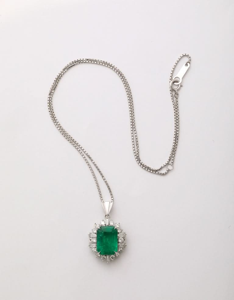 GIA Certified 5.75 Carat Colombian Emerald and Diamond Platinum Pendant