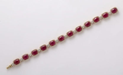 Exquisite 29.36ct Burma Ruby and Diamond 14k Gold Bracelet