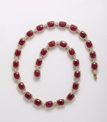 Exquisite 72.70ct Burma Ruby and 6.38ct Diamond 14k Gold Necklace