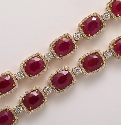 Exquisite 72.70ct Burma Ruby and 6.38ct Diamond 14k Gold Necklace