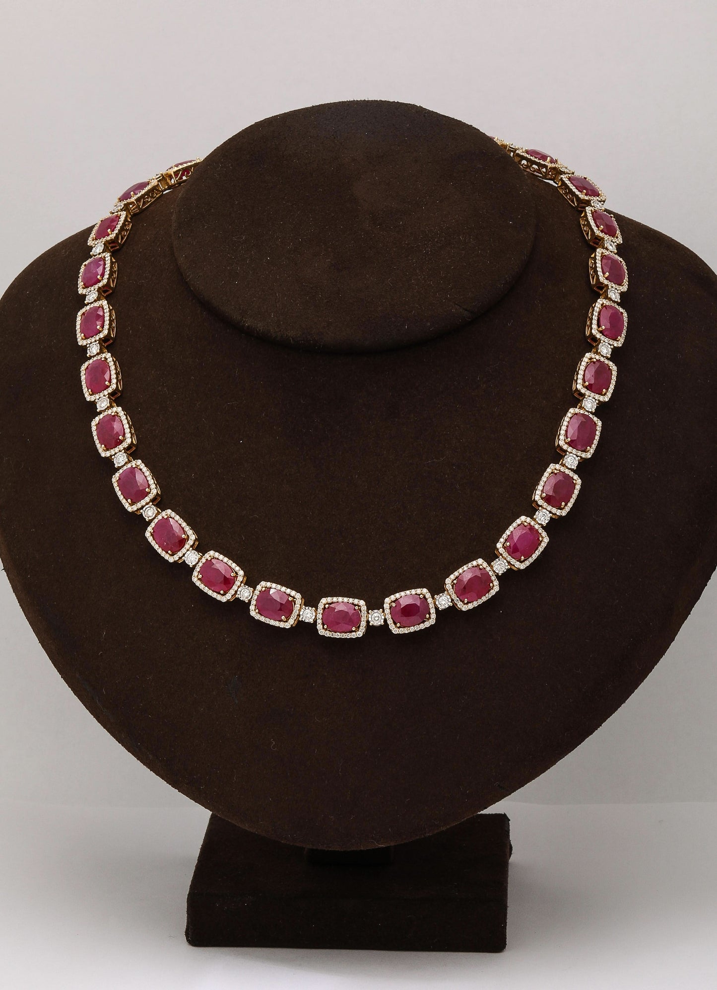 Exquisite 72.70ct Burma Ruby and 6.38ct Diamond 14k Gold Necklace