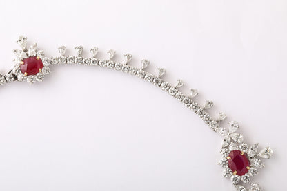 Exquisite 31ct Intense Red Ruby and 48ct Diamond Platinum Choker