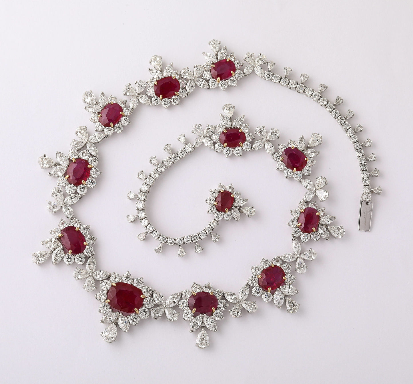 Exquisite 31ct Intense Red Ruby and 48ct Diamond Platinum Choker