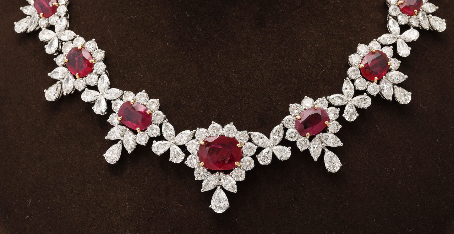 Exquisite 31ct Intense Red Ruby and 48ct Diamond Platinum Choker