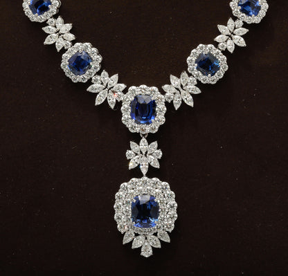 Magnificent Ceylon Sapphire and Diamond Platinum Drop Necklace