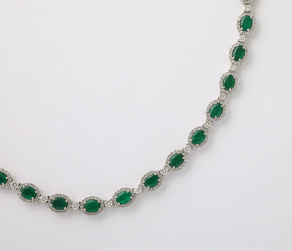 Exquisite 23.45ct Oval Emerald and 18.65ct Diamond 18k Gold Necklace